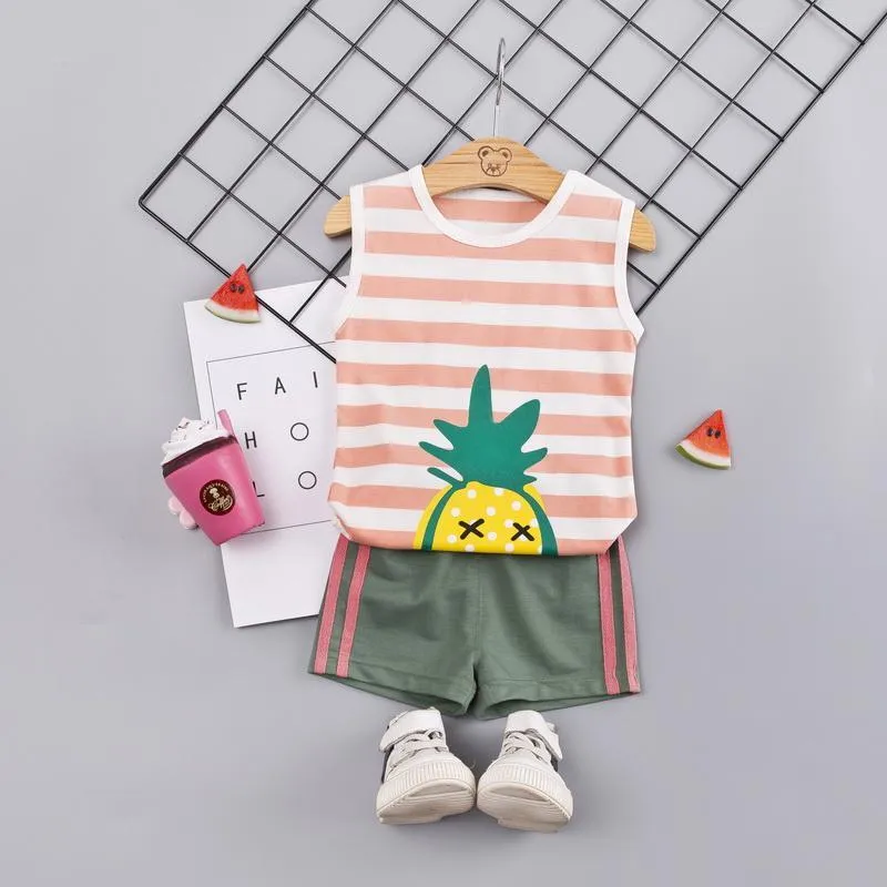 2-piece Cartoon Design Striped Vest & Shorts for Children Boy