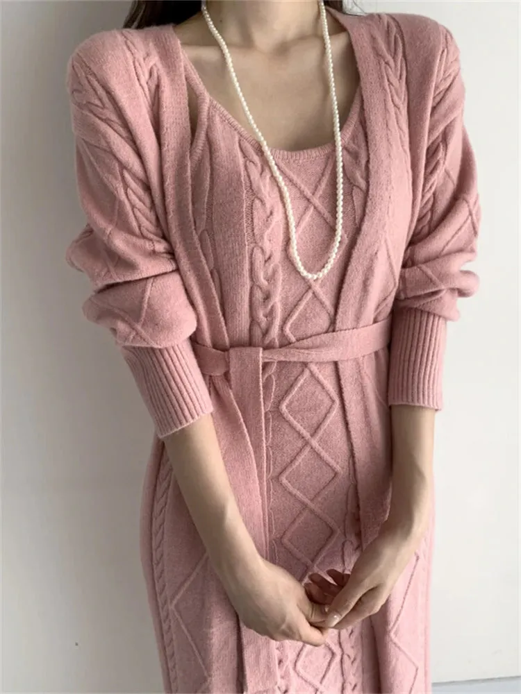 2021 Spring Autumn 2 Piece Suit Sleeveless Sweater Vest Women Dresses Female Girls Dress Suits Robe Femme Vestido