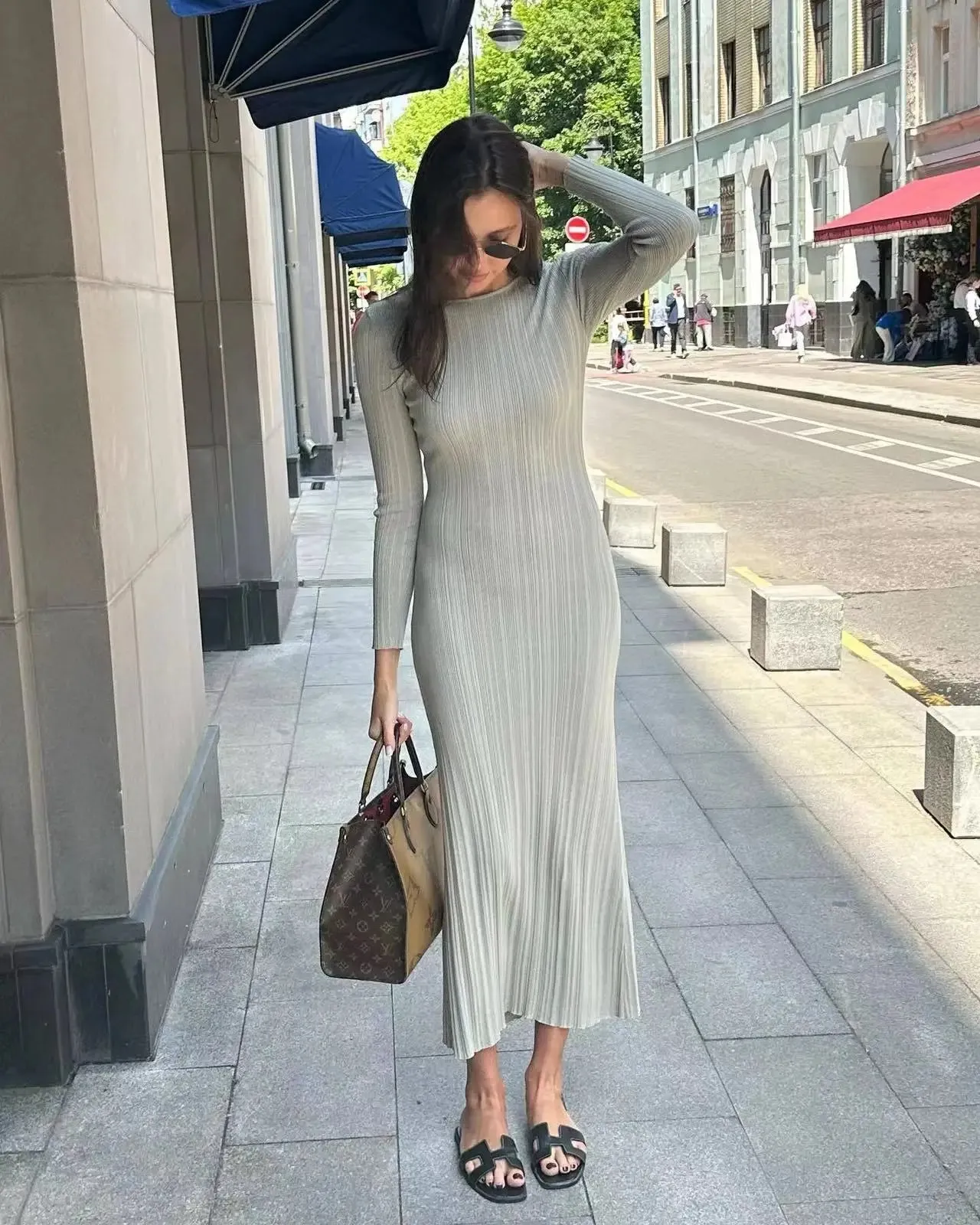 2024 Spring Solid Maxi Long Sweater Elegant Casual Fashion Pullover Bodycon Slim Knitted Dress