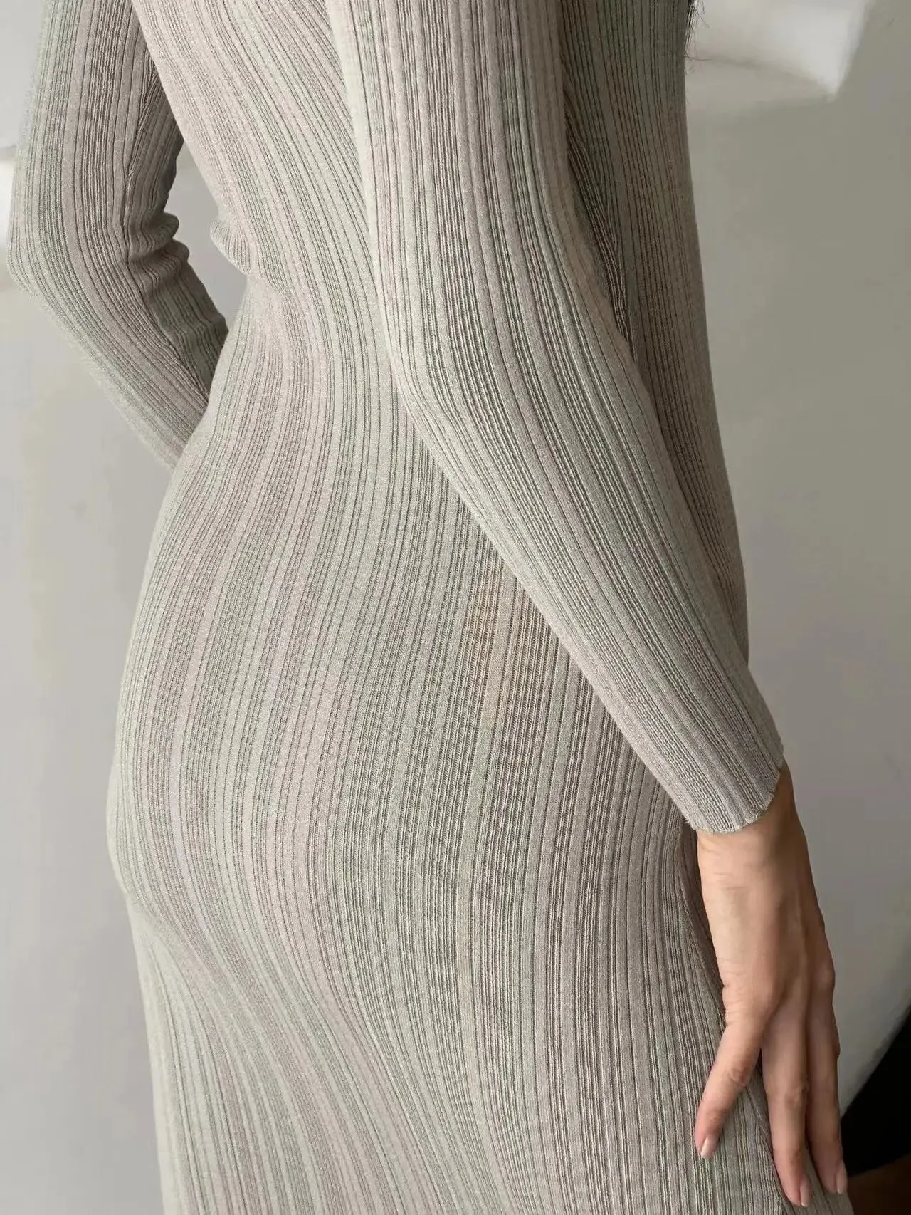 2024 Spring Solid Maxi Long Sweater Elegant Casual Fashion Pullover Bodycon Slim Knitted Dress