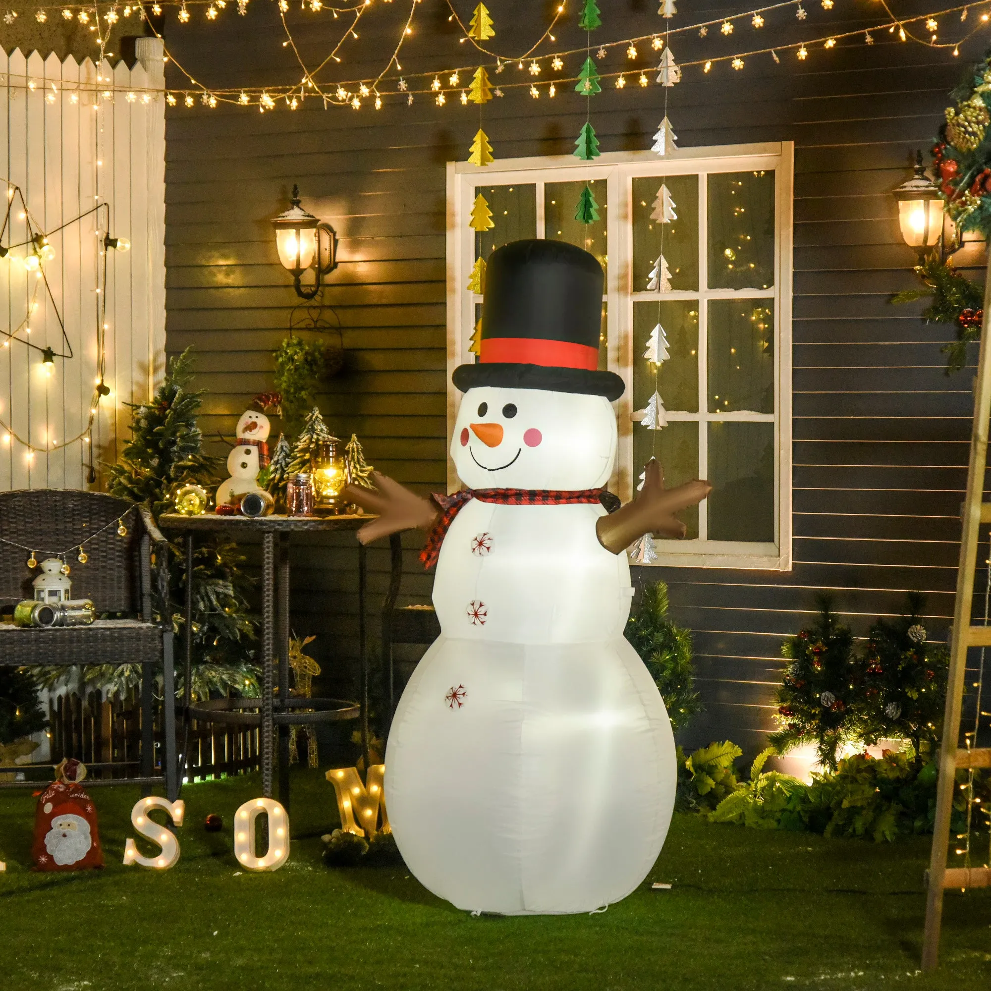 6ft/1.82m Tall Giant Outdoor Indoor Inflatable Snowman Christmas Decoration for Lawn with Hat Scarf LED Lights