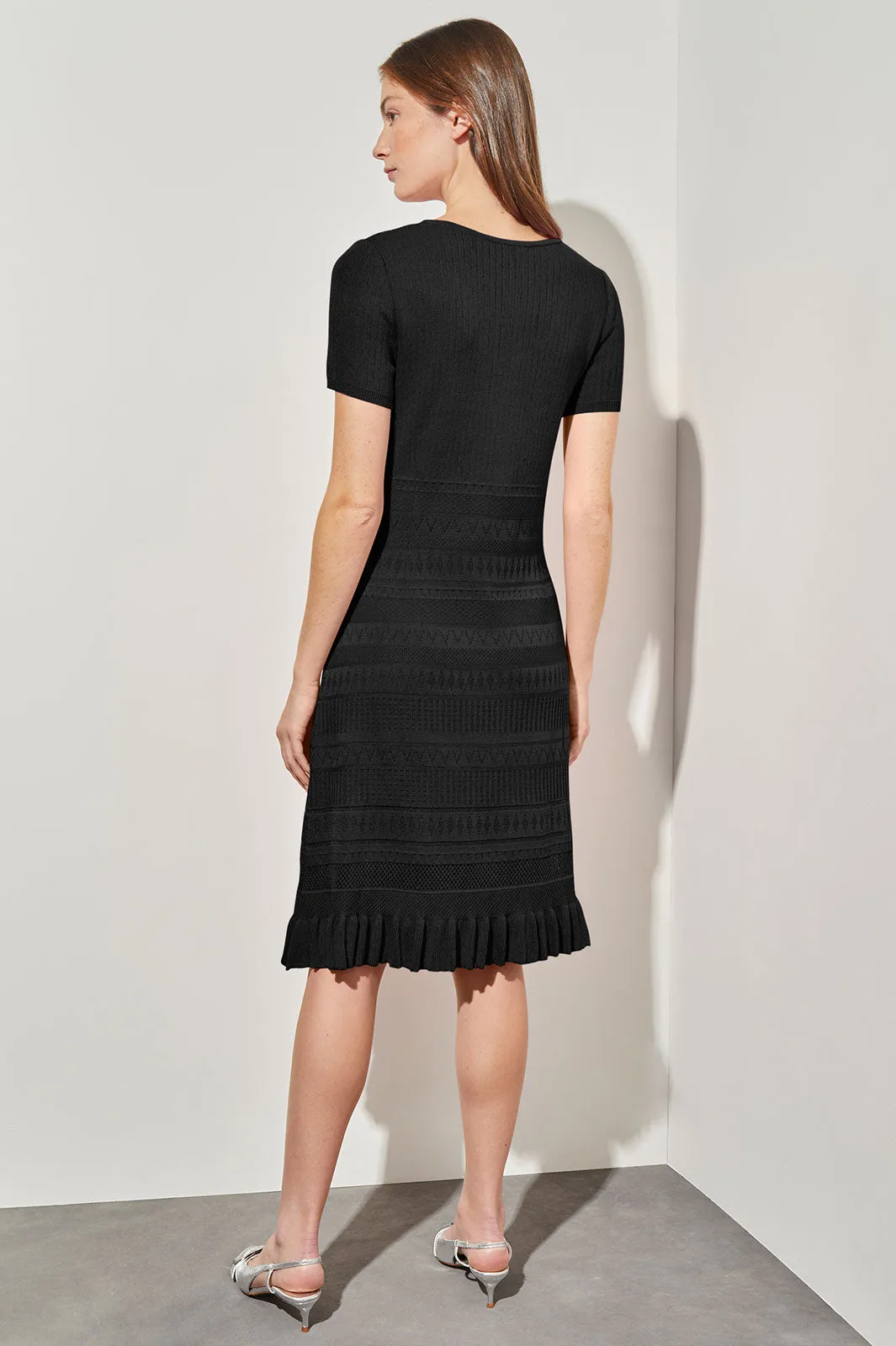 A-Line Dress - Pointelle & Burnout Knit, Black