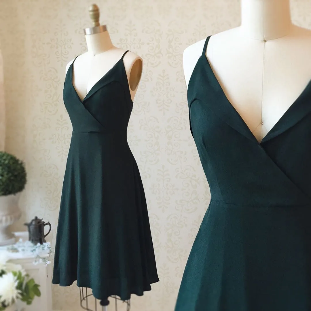 A Line V Neck Short Dark Green Prom, Short Dark Green Homecoming Formal