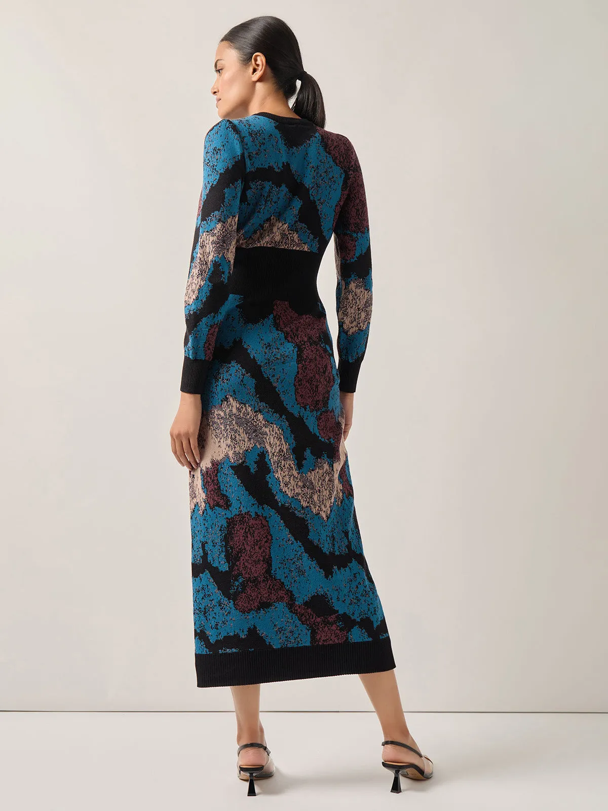 Abstract Sheath Jacquard Knit Maxi Dress