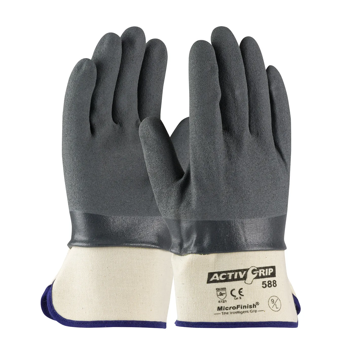 ActivGrip 56-AG588 Nitrile Coated with Cotton Liner and MicroFinish Grip Cuff  Safety Glove (One Dozen)