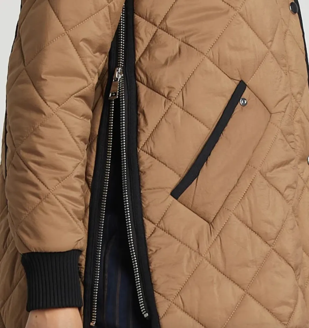 Adroit Libby Quilted Full Zip  Coat - Toffee