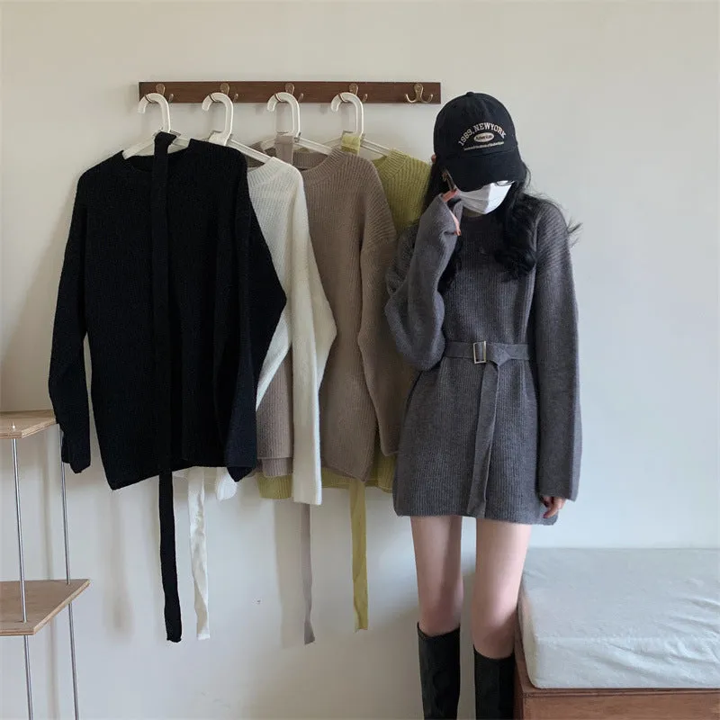 Aiertu black leggings outfit fall Lazy Style Waist-Tight Sweater Dress Autumn and Winter Pullover Bottoming Shirt Niche Temperament Coat Western Style Top