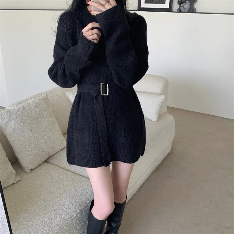 Aiertu black leggings outfit fall Lazy Style Waist-Tight Sweater Dress Autumn and Winter Pullover Bottoming Shirt Niche Temperament Coat Western Style Top