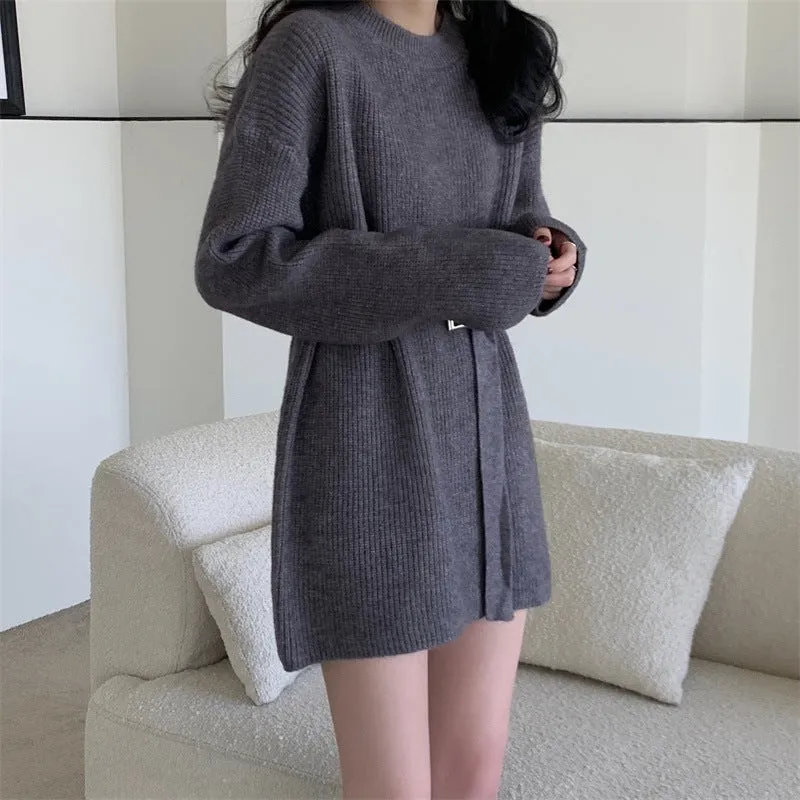 Aiertu black leggings outfit fall Lazy Style Waist-Tight Sweater Dress Autumn and Winter Pullover Bottoming Shirt Niche Temperament Coat Western Style Top