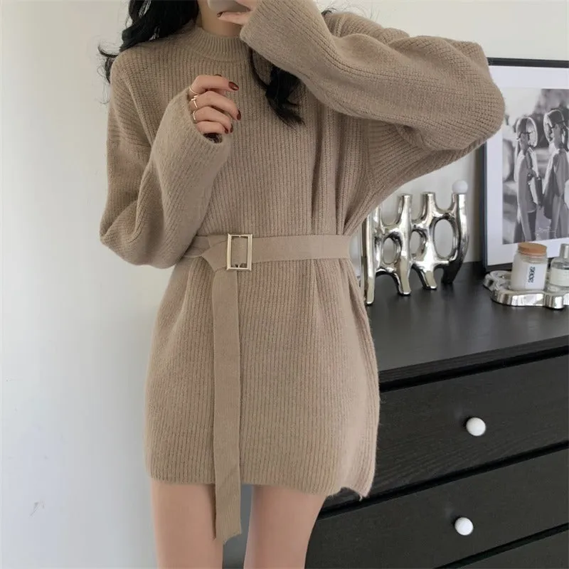 Aiertu black leggings outfit fall Lazy Style Waist-Tight Sweater Dress Autumn and Winter Pullover Bottoming Shirt Niche Temperament Coat Western Style Top