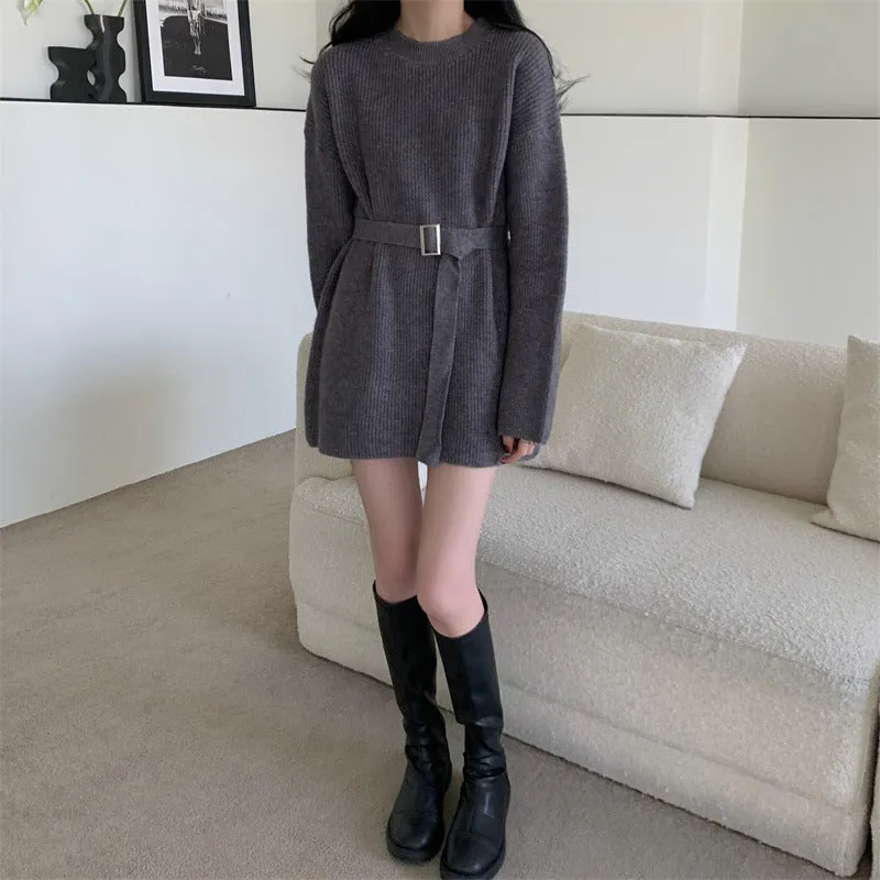 Aiertu black leggings outfit fall Lazy Style Waist-Tight Sweater Dress Autumn and Winter Pullover Bottoming Shirt Niche Temperament Coat Western Style Top