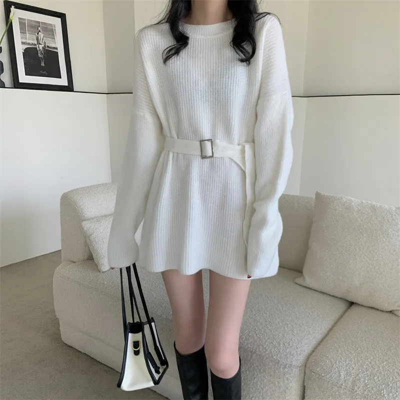 Aiertu black leggings outfit fall Lazy Style Waist-Tight Sweater Dress Autumn and Winter Pullover Bottoming Shirt Niche Temperament Coat Western Style Top