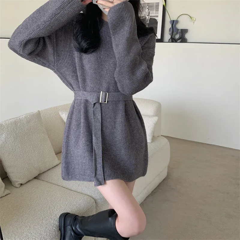 Aiertu black leggings outfit fall Lazy Style Waist-Tight Sweater Dress Autumn and Winter Pullover Bottoming Shirt Niche Temperament Coat Western Style Top