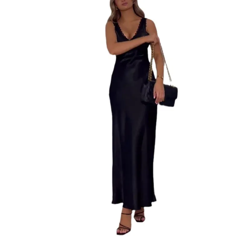 Aiertu black sweater dress outfit Women's Summer New Sexy Vest Long Skirt Solid Color High Waist Dress Women