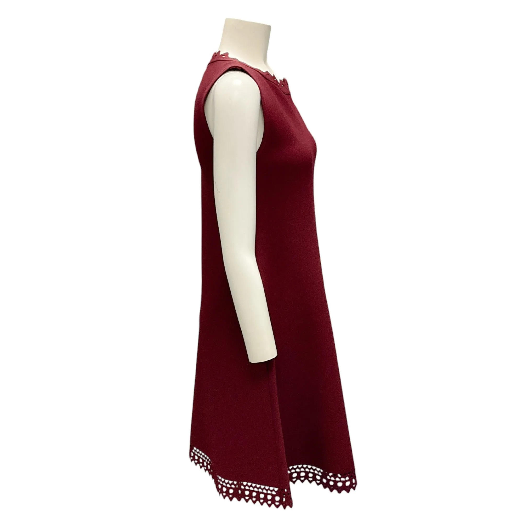 Alaia Burgundy Cut-Out Detail Sleeveless A-Line Viscose Knit Dress