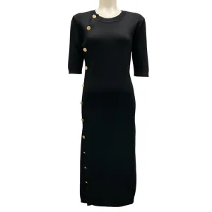 Altuzarra Black / Gold Button Detail Short Sleeved Knit Midi Dress