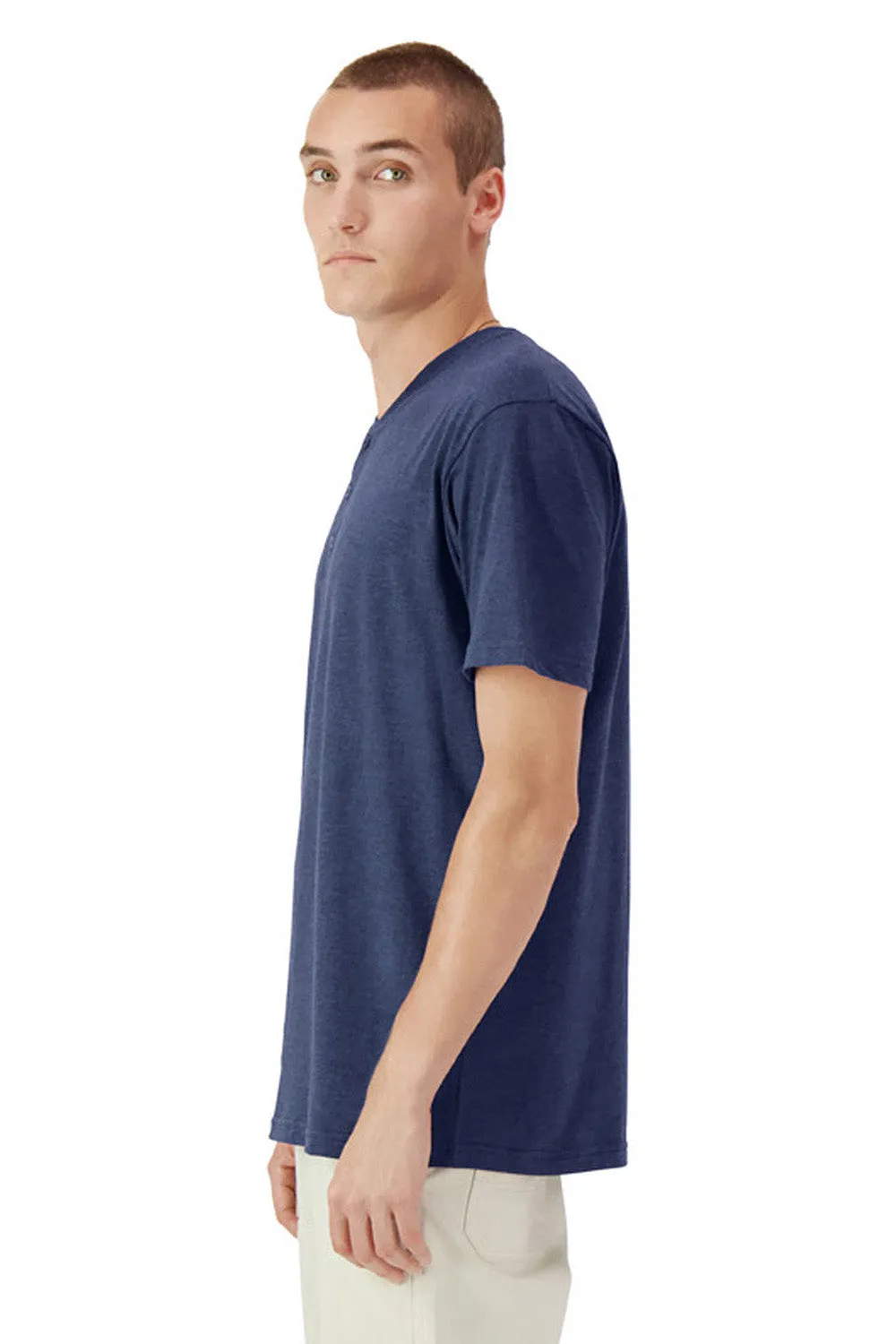 American Apparel Mens CVC Short Sleeve Henley T-Shirt - Heather Indigo