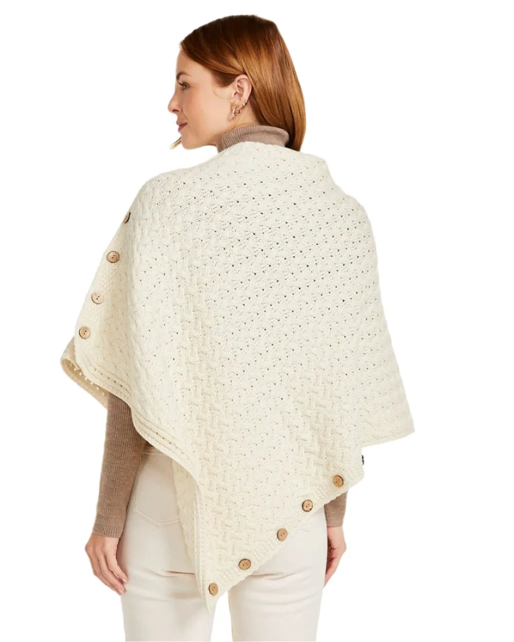 Aran Merino Wool Knit Button Poncho