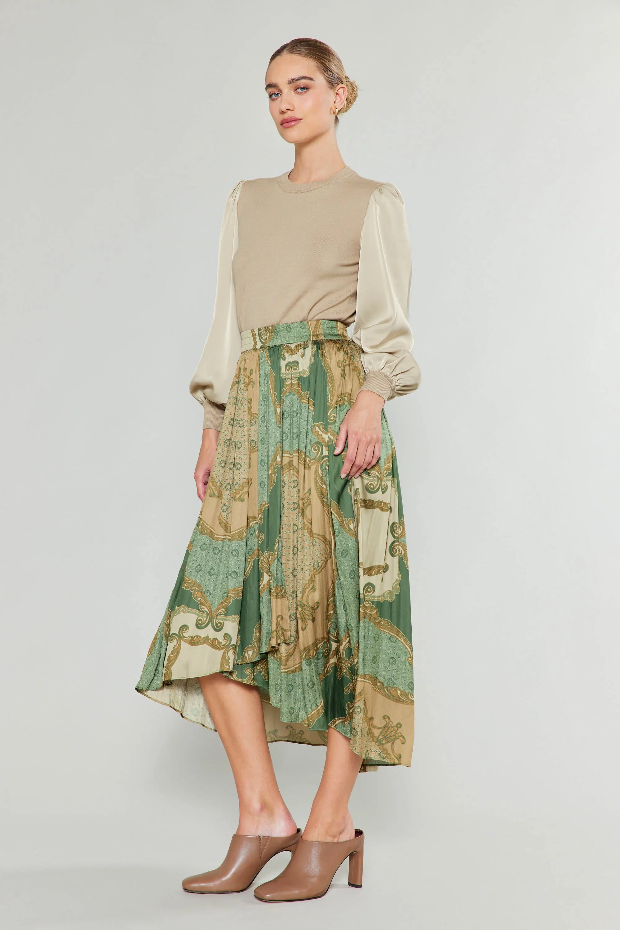 Asymmetrical Vintage Print Skirt