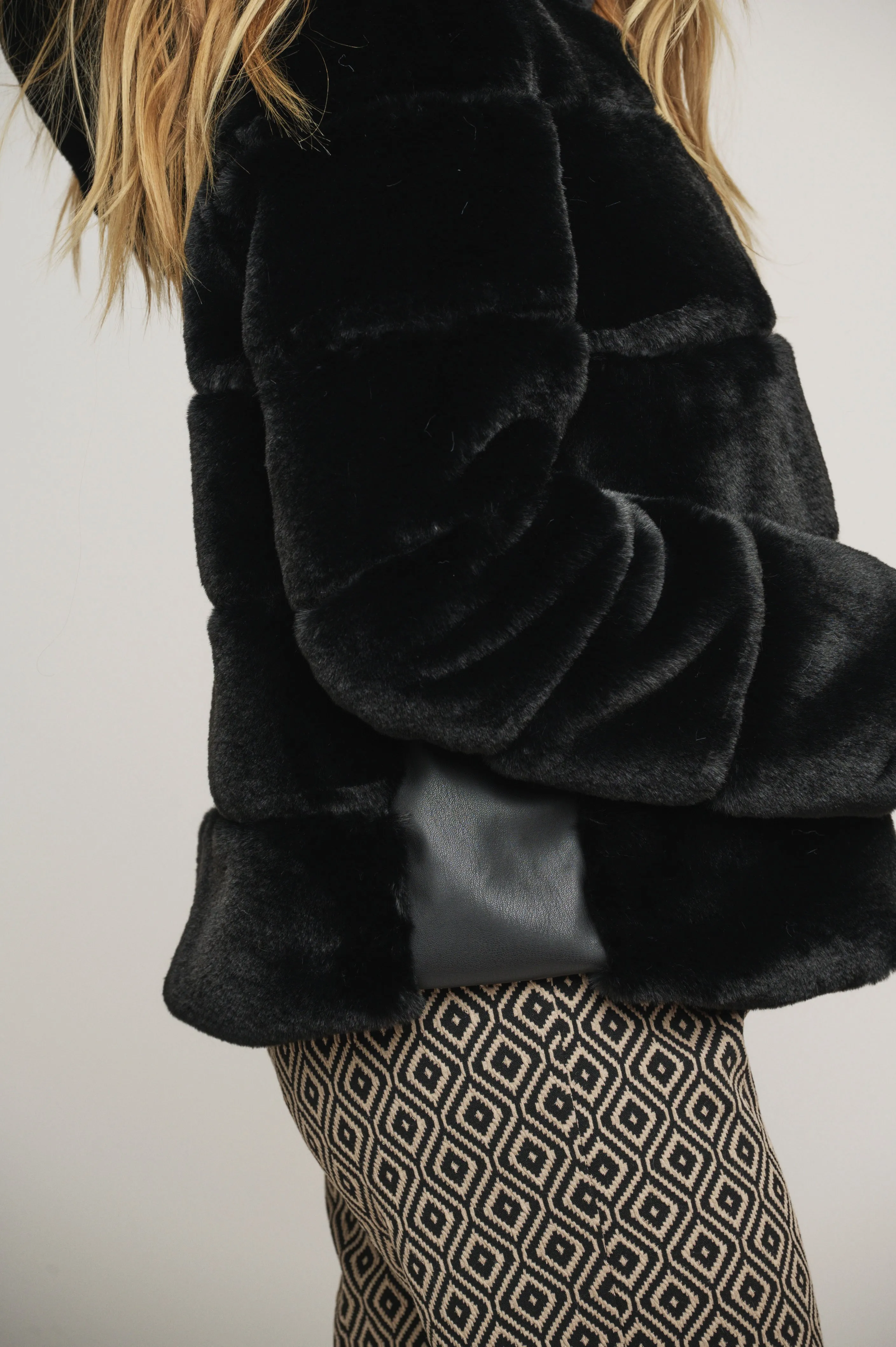 Aza black short faux fur jacket with hood