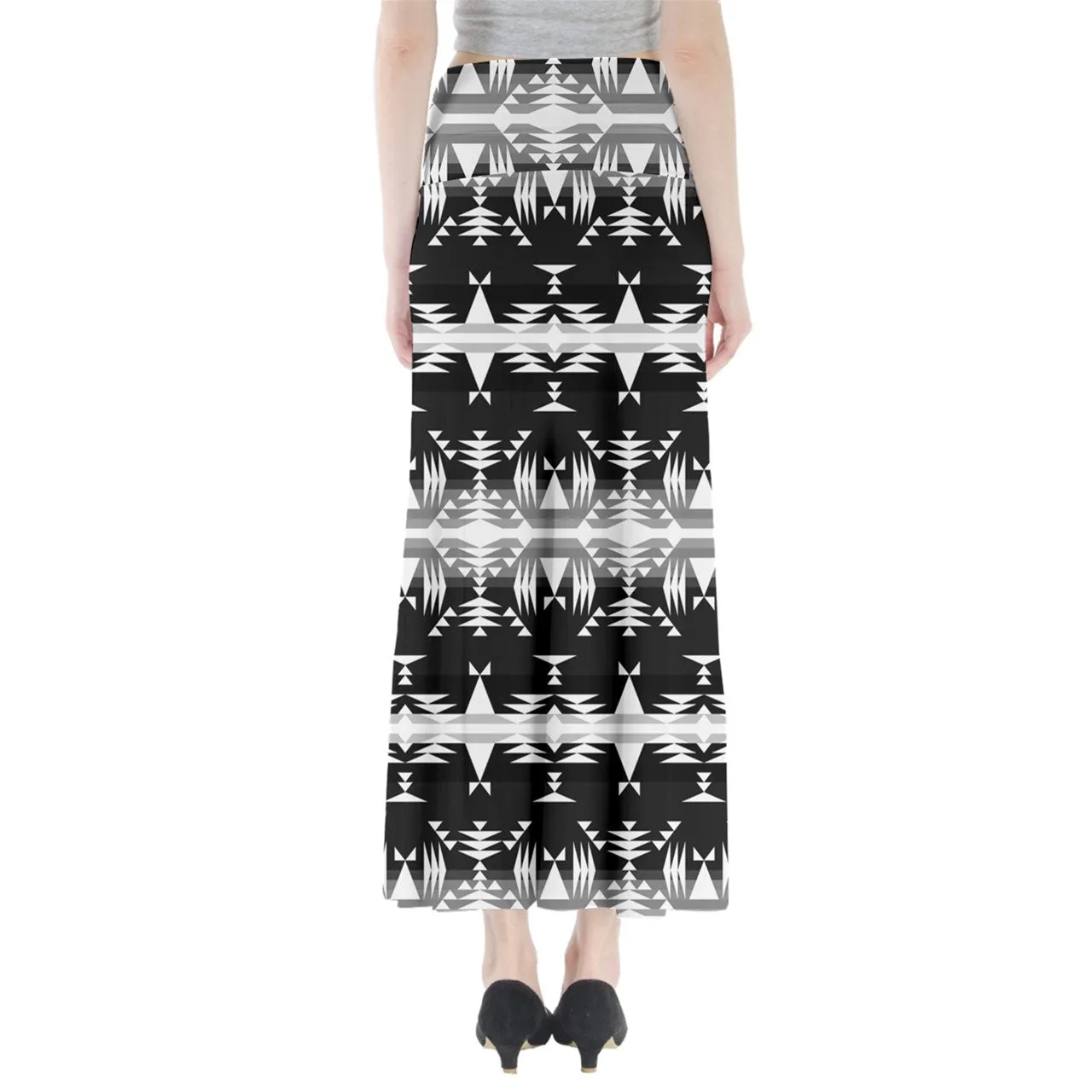 Between the Mountains Black and White Full Length Maxi Skirt