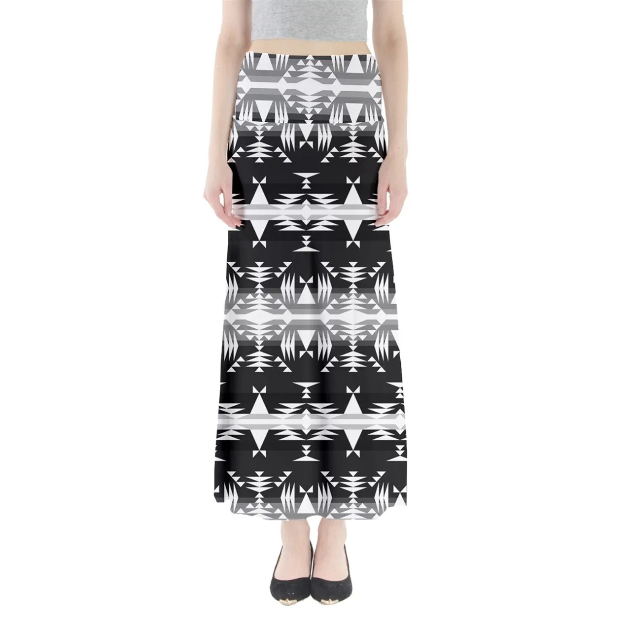 Between the Mountains Black and White Full Length Maxi Skirt