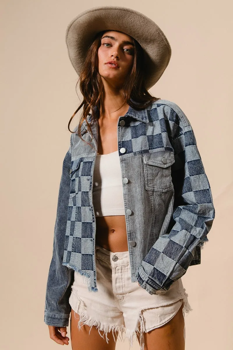 BiBi Corduroy and Checker Denim Mix n Match Jacket