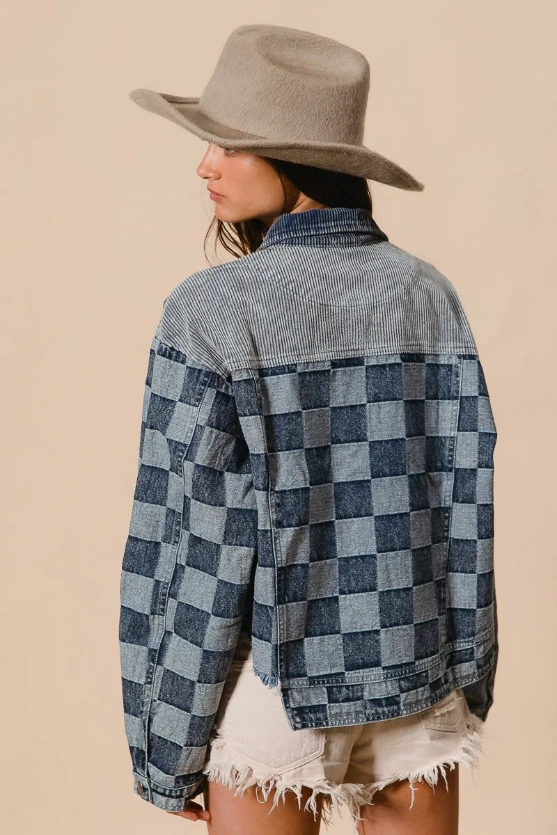 BiBi Corduroy and Checker Denim Mix n Match Jacket