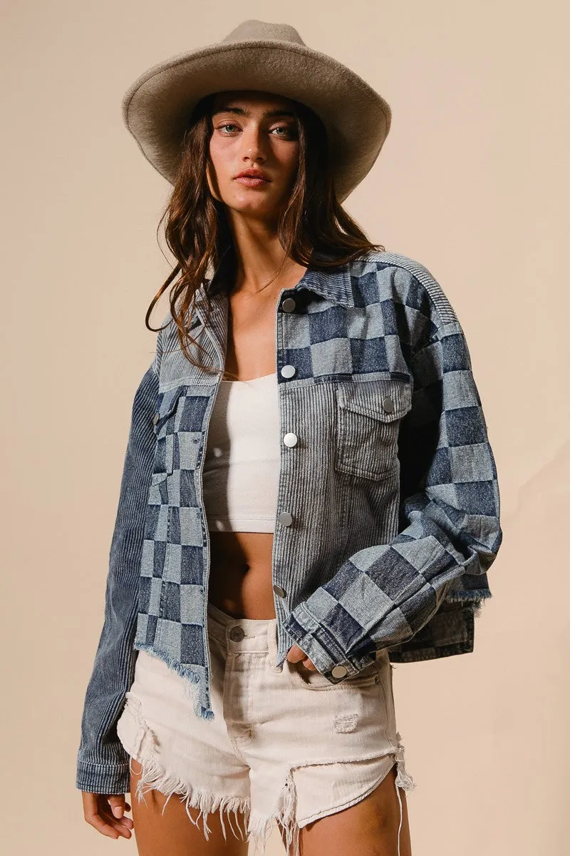 BiBi Corduroy and Checker Denim Mix n Match Jacket