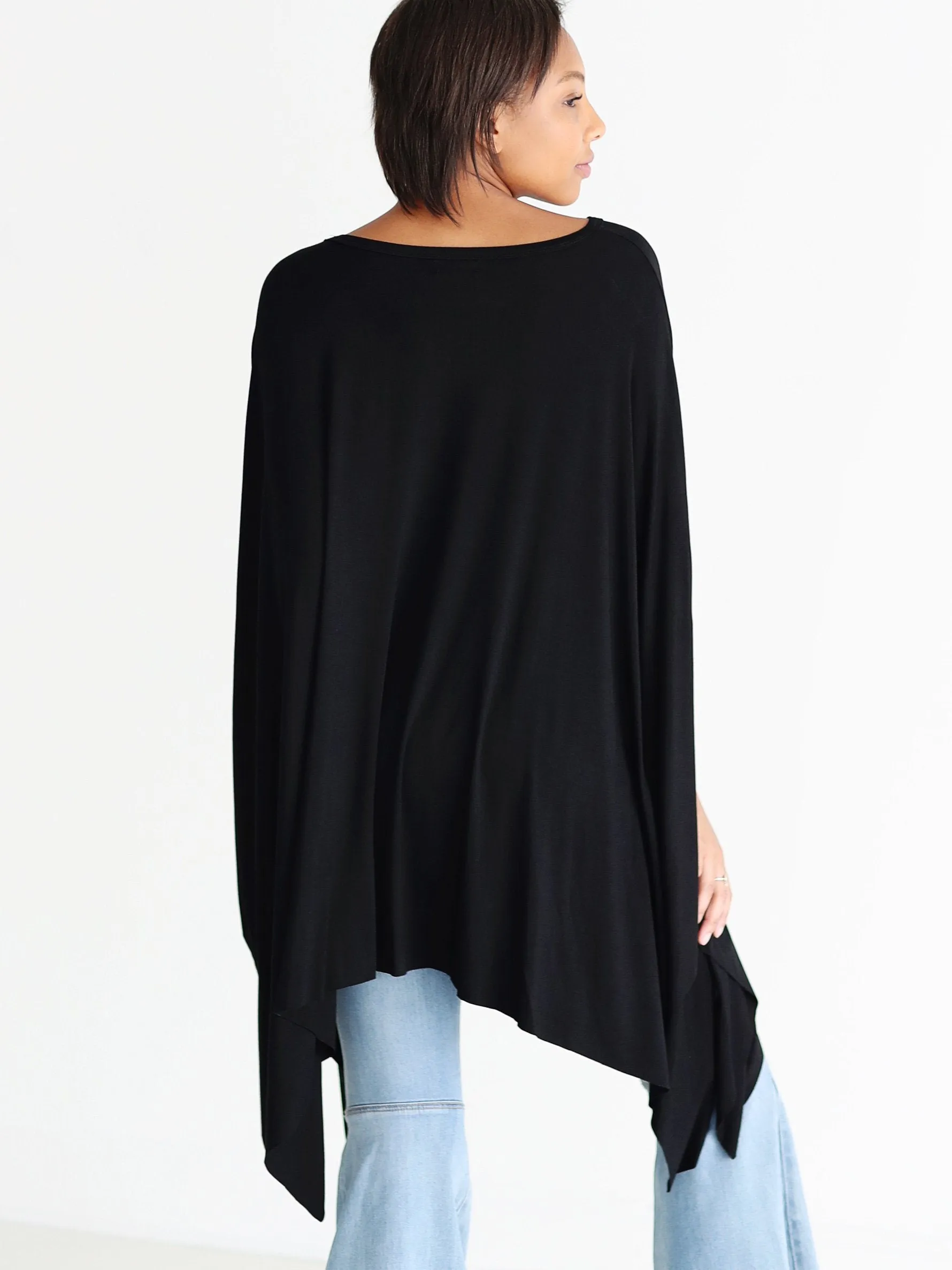 Black DLMN Handkerchief Poncho Top