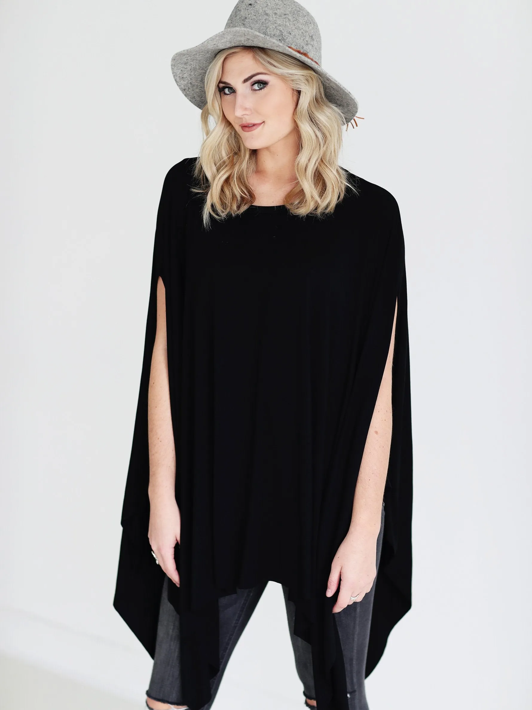 Black DLMN Handkerchief Poncho Top