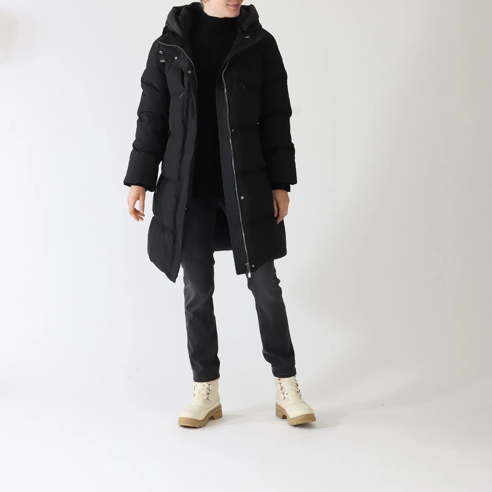 Black Hooded Down Quilted Coat