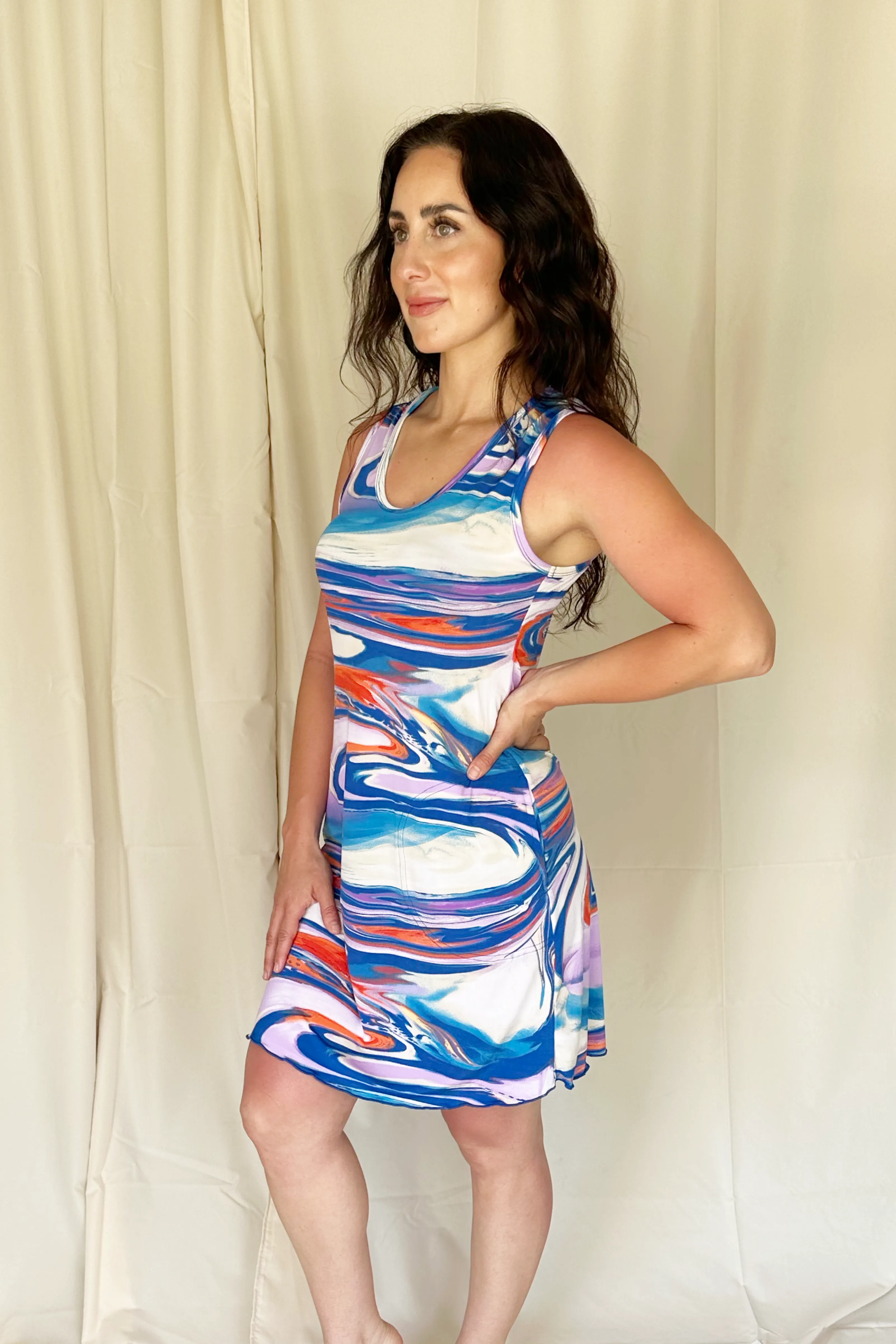 Blue Swirl Sporty Tank Dress w/ Pockets