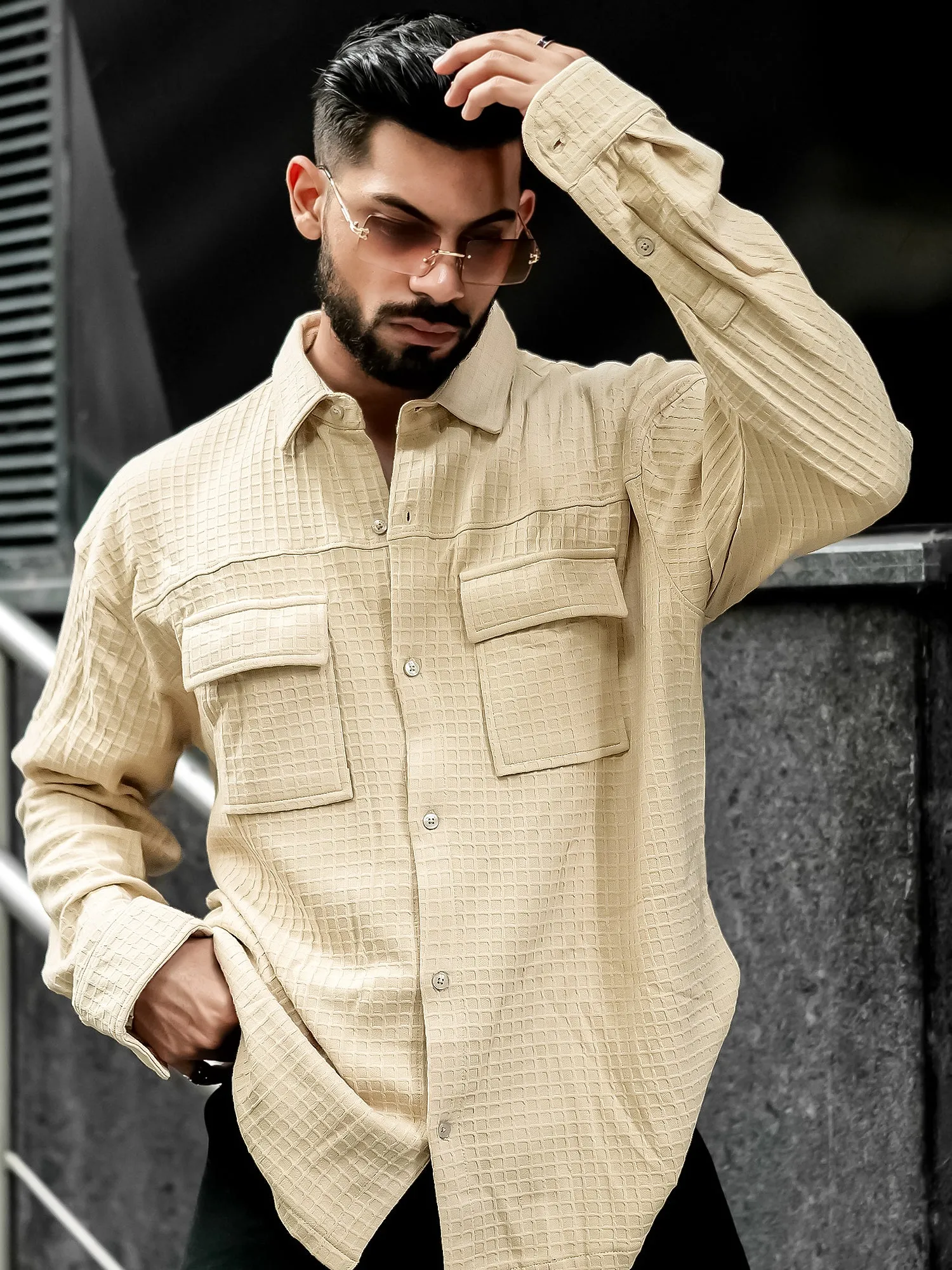 Box Grid Beige Shirt