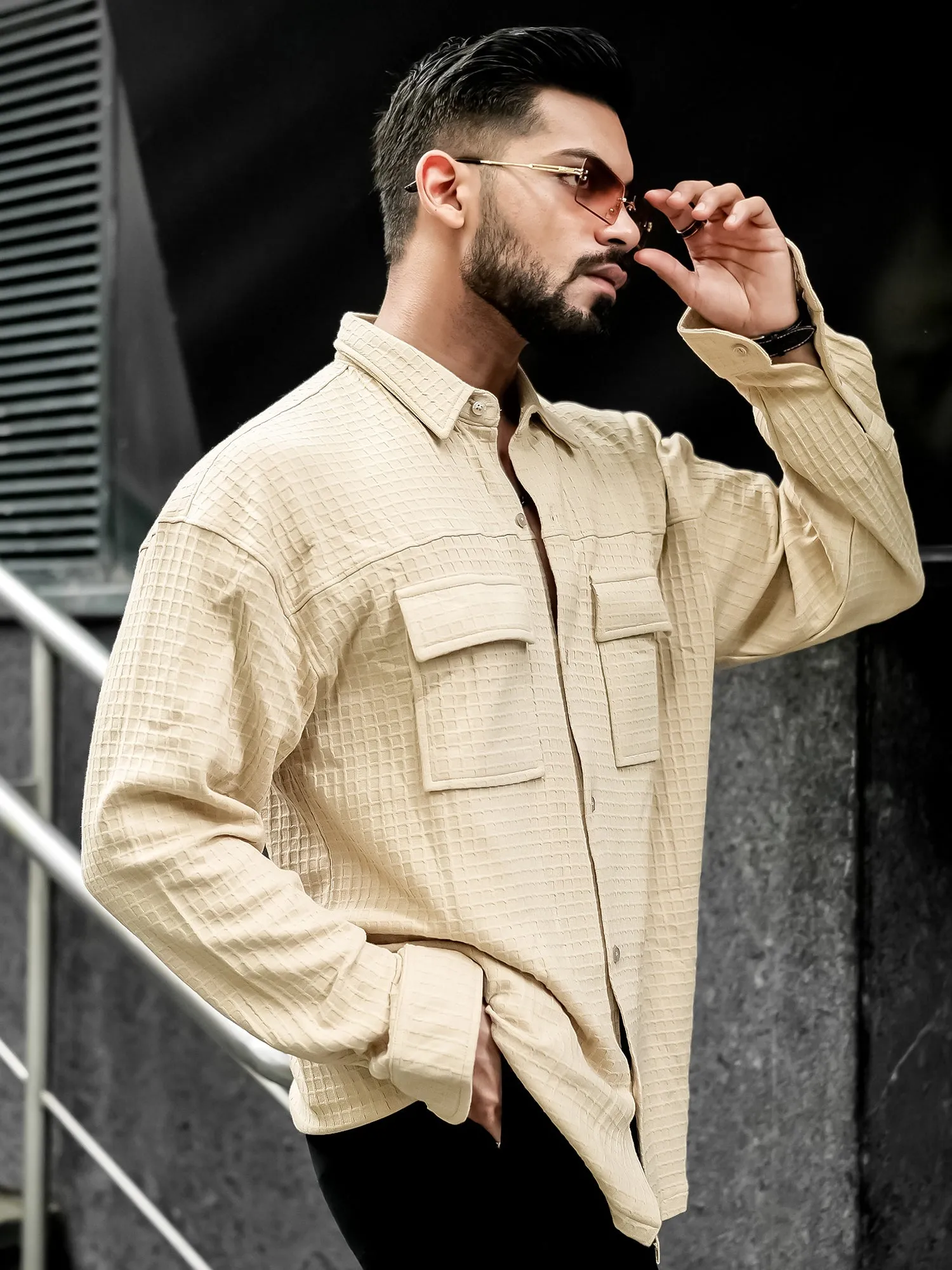 Box Grid Beige Shirt