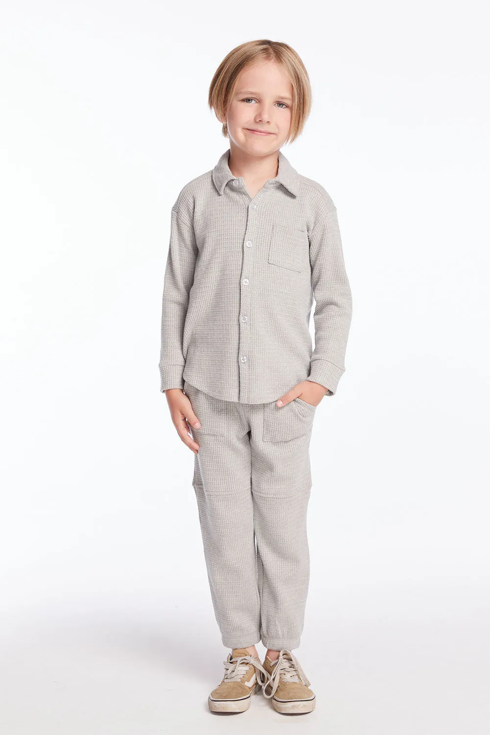 Boys Heather Grey Long Sleeve Button Down Collar Shirt