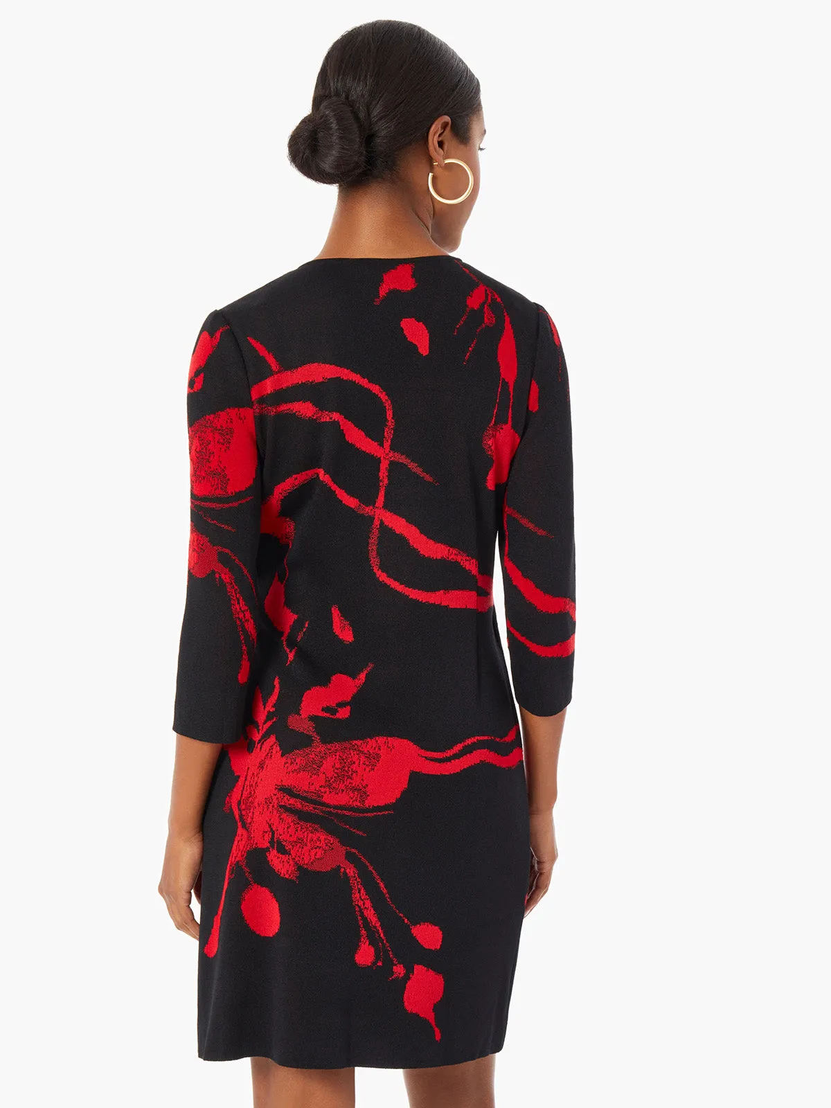 Brushstroke Pattern Knit Faux Wrap Dress