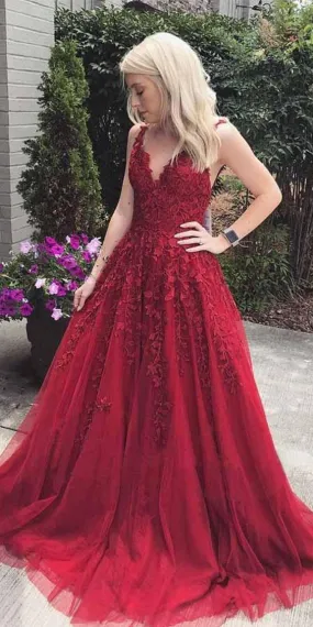 Burgundy Prom Dress with Lace, Prom Dresses, Evening Dress, Dance Dress, Graduation School Party Gown, PC0386