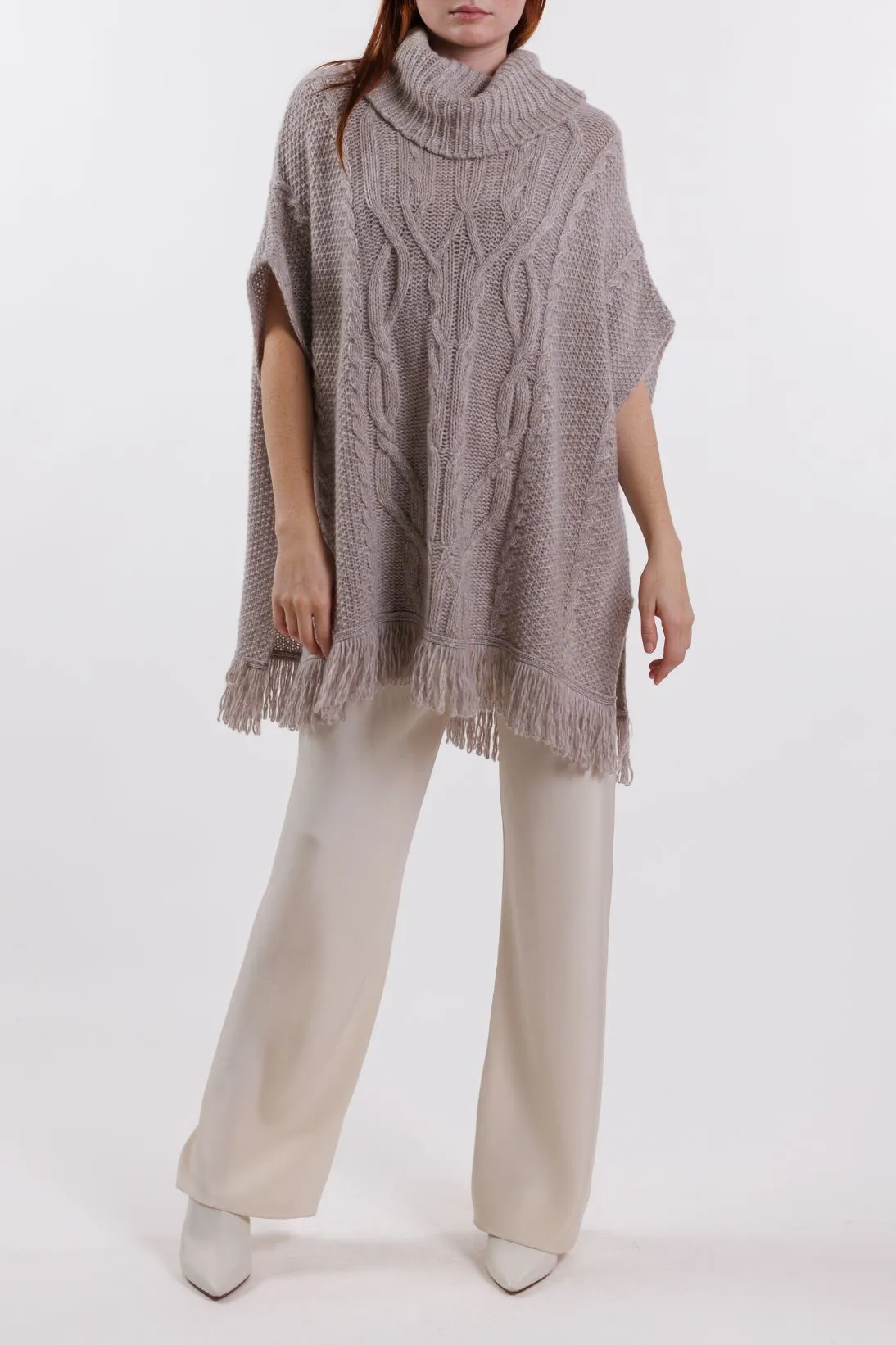 CABLE FRINGE PONCHO