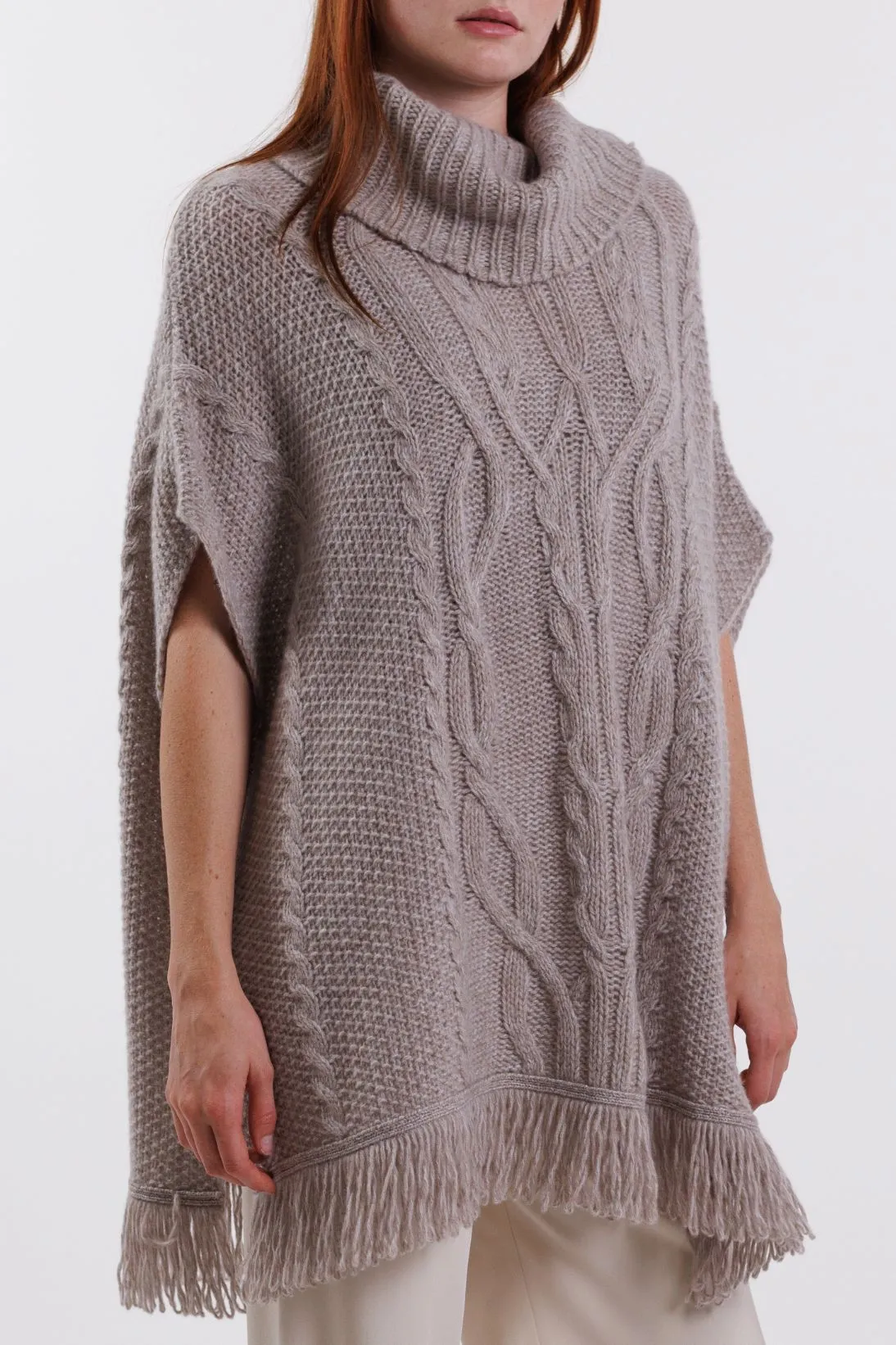 CABLE FRINGE PONCHO