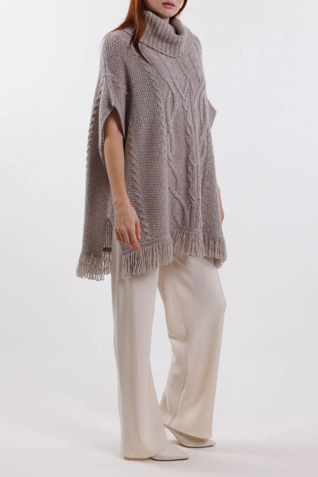 CABLE FRINGE PONCHO