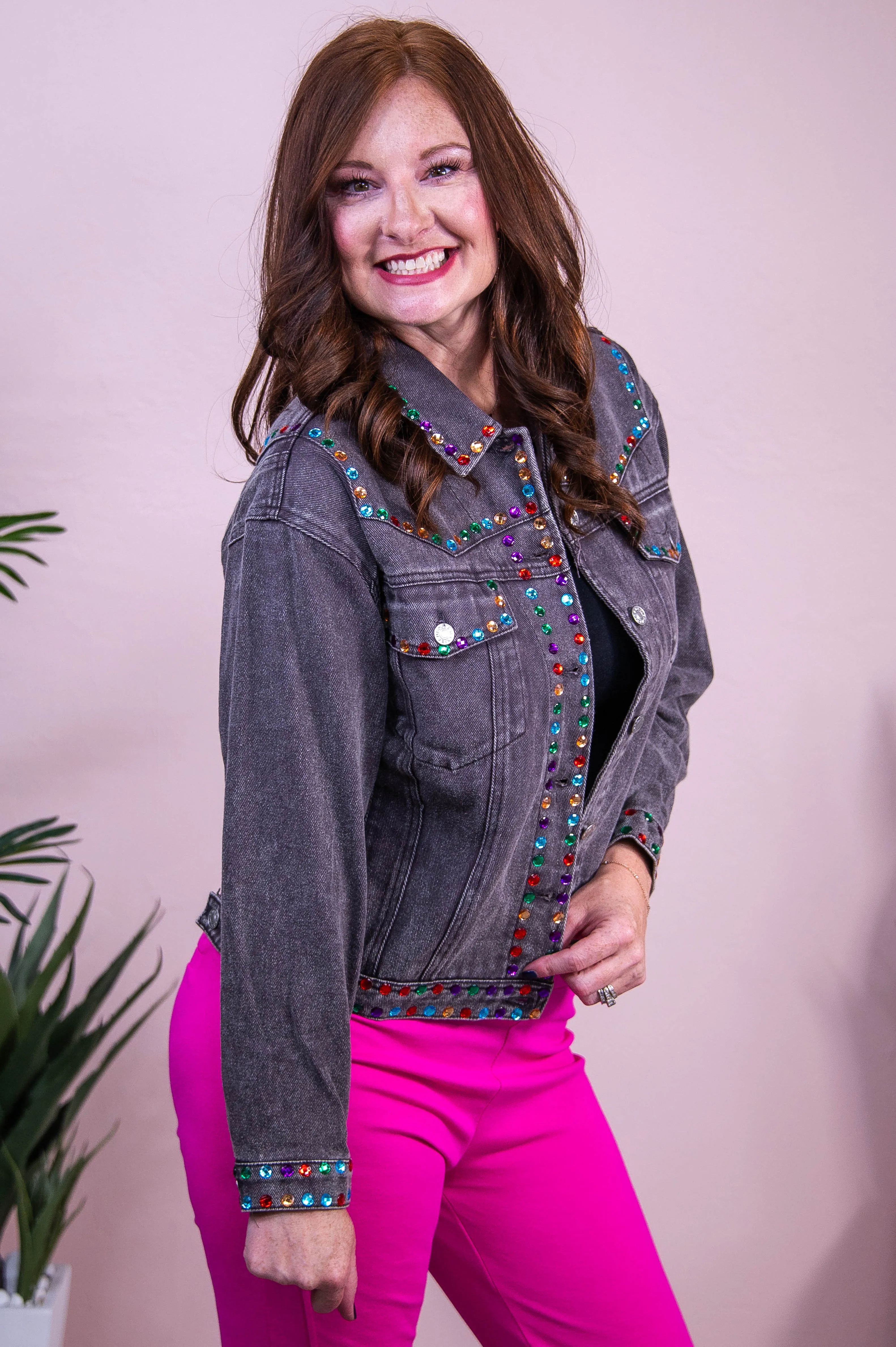 Captivating Presence Charcoal/Multi Color Cropped Bling Jacket - O5549CH