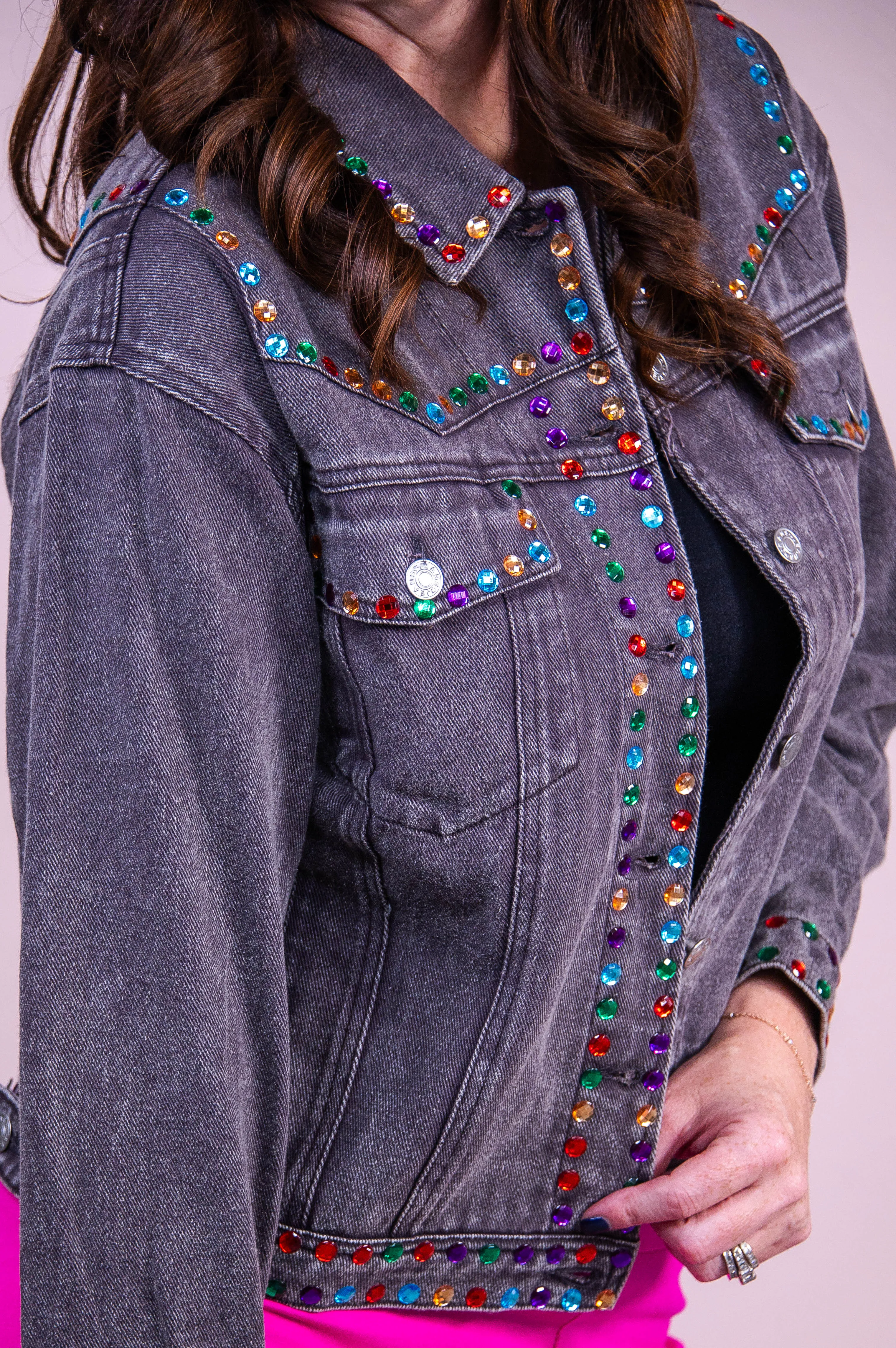 Captivating Presence Charcoal/Multi Color Cropped Bling Jacket - O5549CH