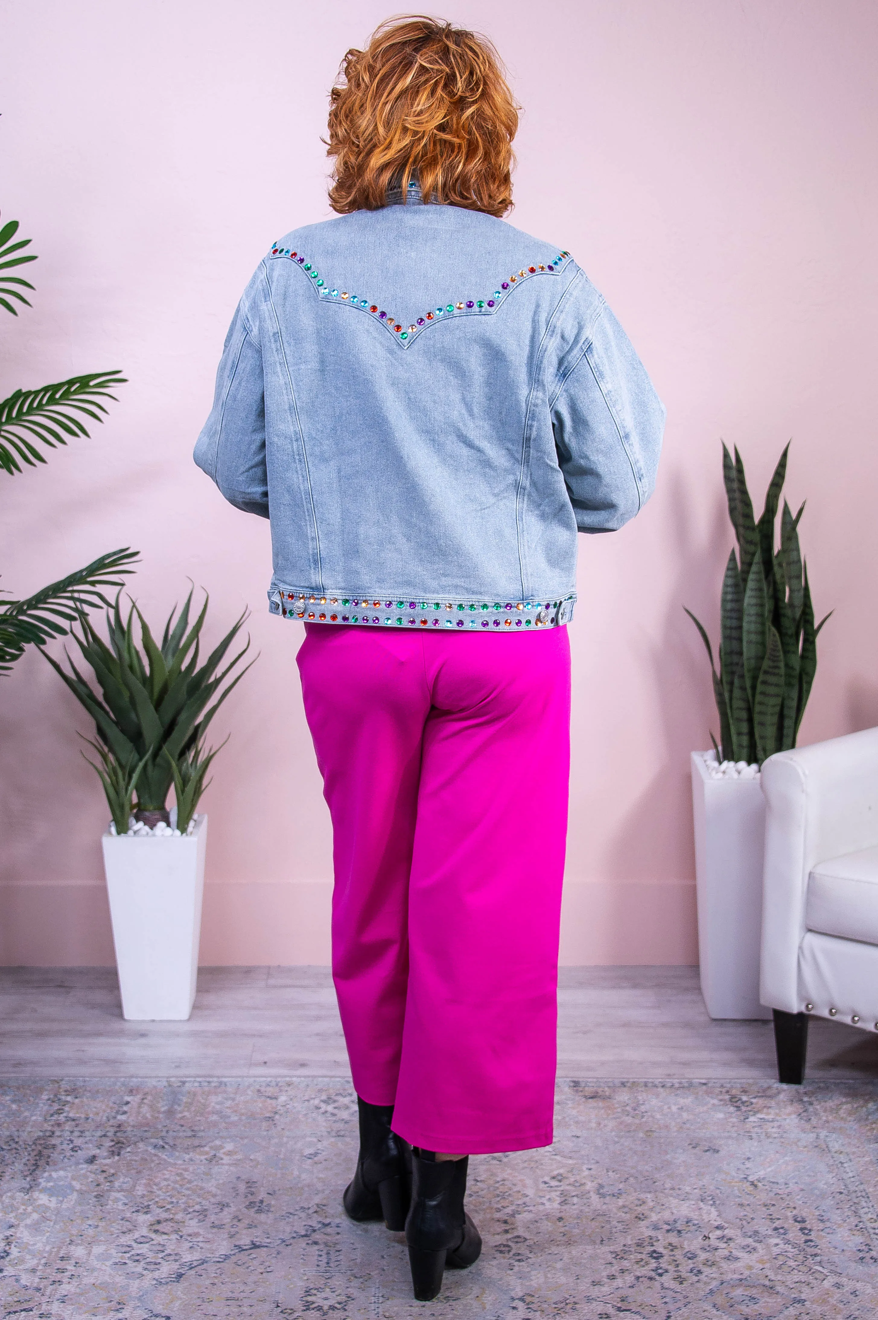 Captivating Presence Denim/Multi Color Cropped Bling Jacket - O5553DN