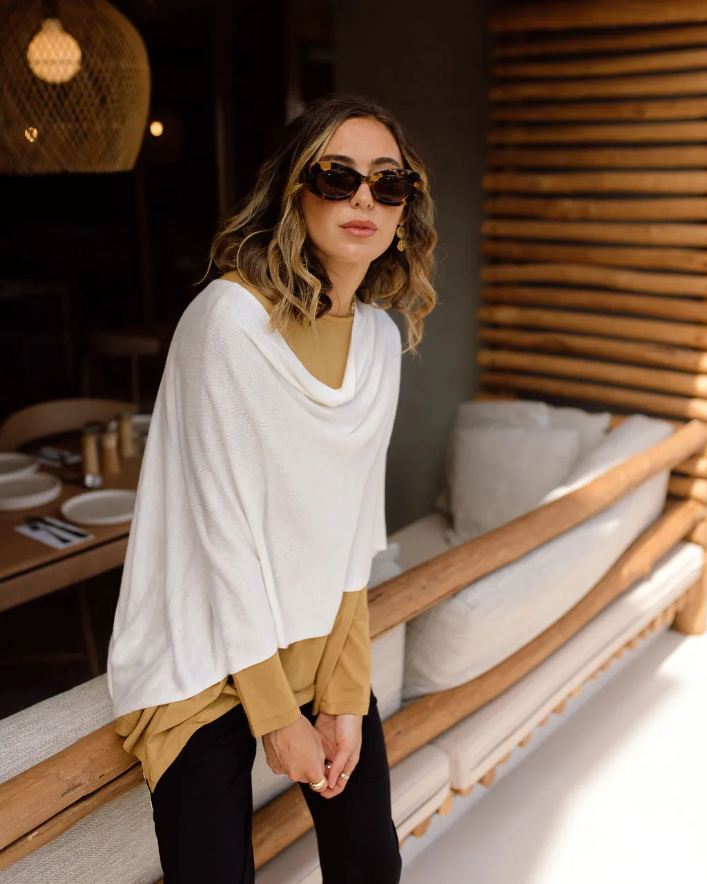 Carrie Cashmere/Bamboo Poncho - Pearl