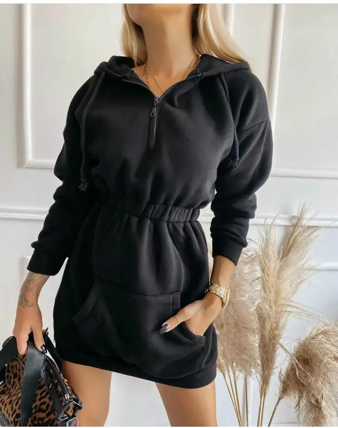 Casual Fashion Street Waistband Cap Long Sweater Dress hoodie