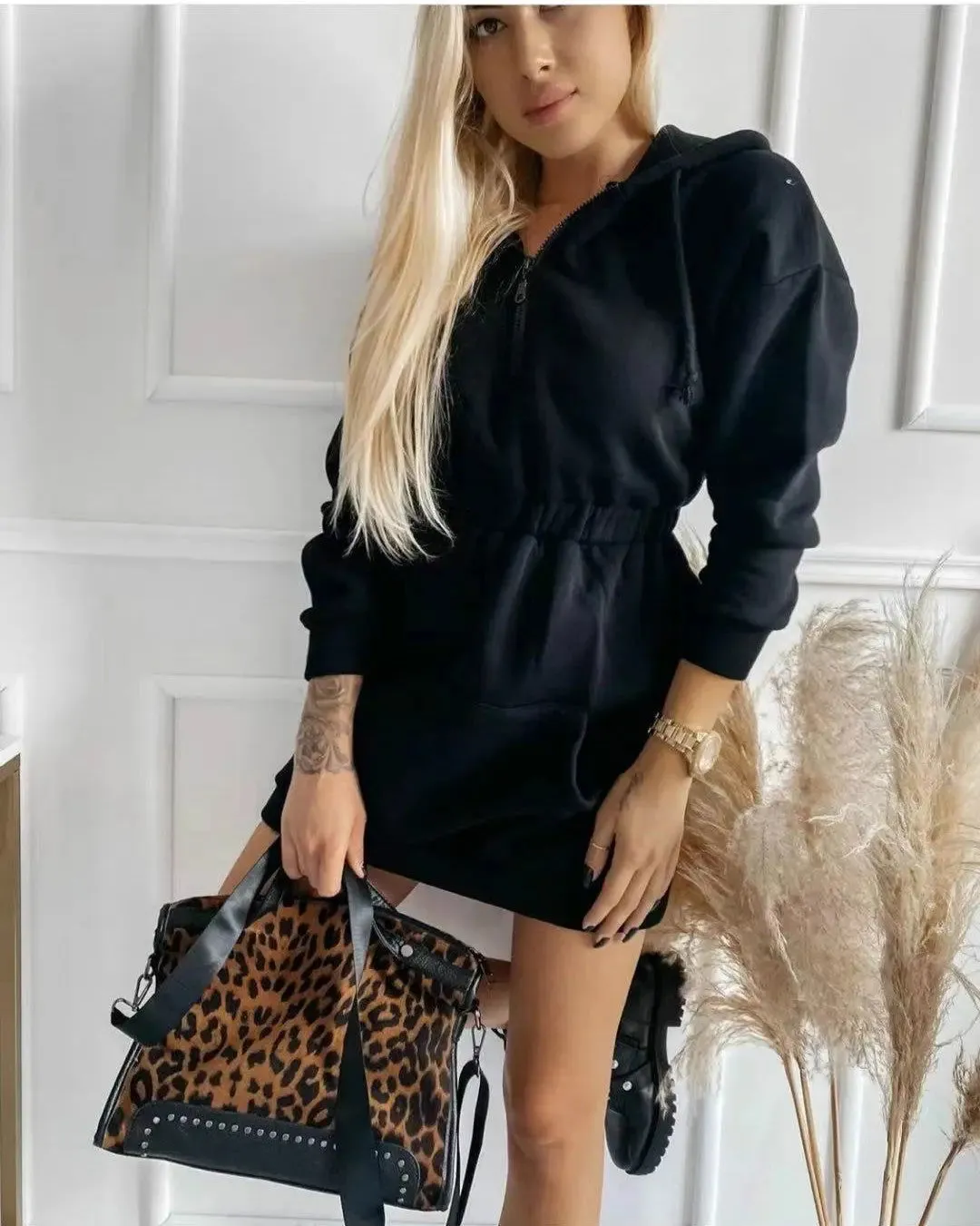 Casual Fashion Street Waistband Cap Long Sweater Dress hoodie