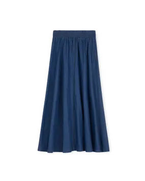 Chambray Denim Flare Maxi Skirt