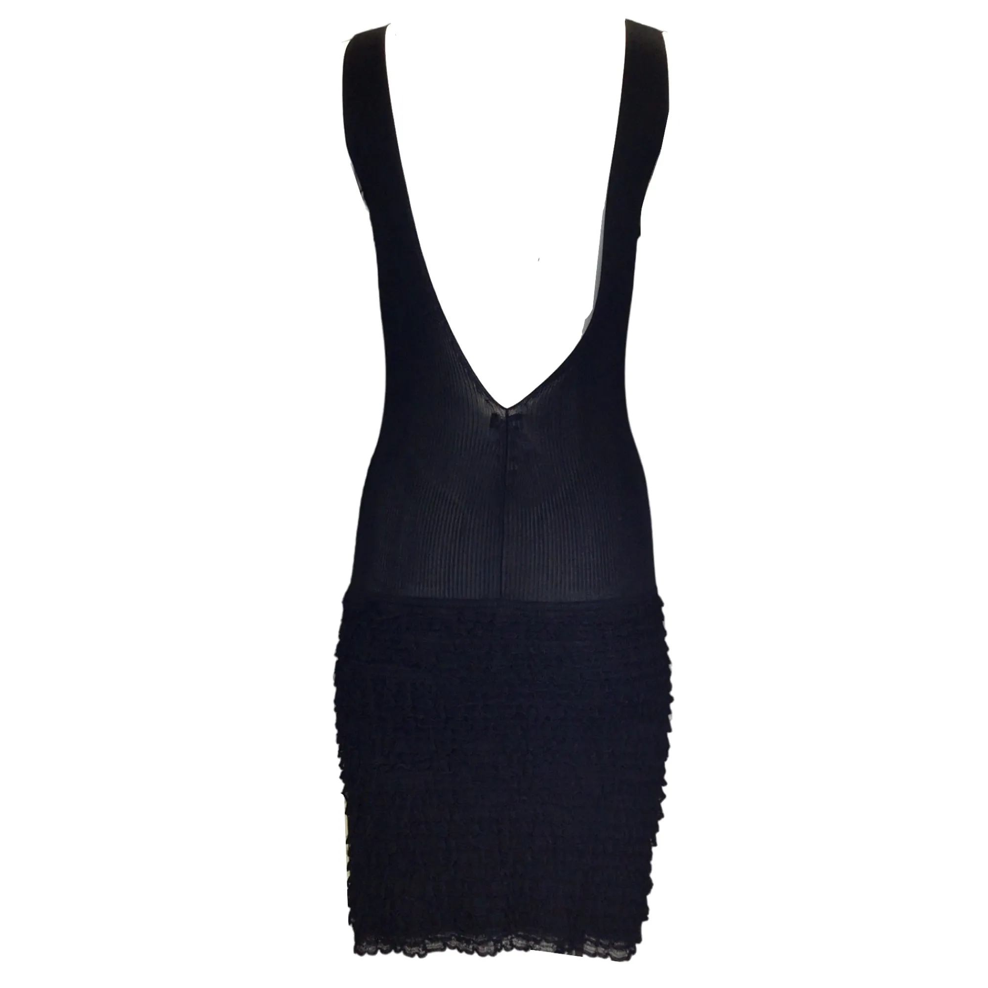 Chanel Black Ruffled Sleeveless Knit Tank Dress