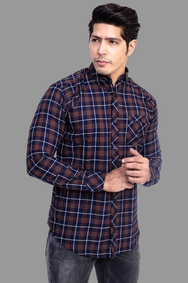 Check Shirt for Men - Men Regular Fit Checked Shirt Brown